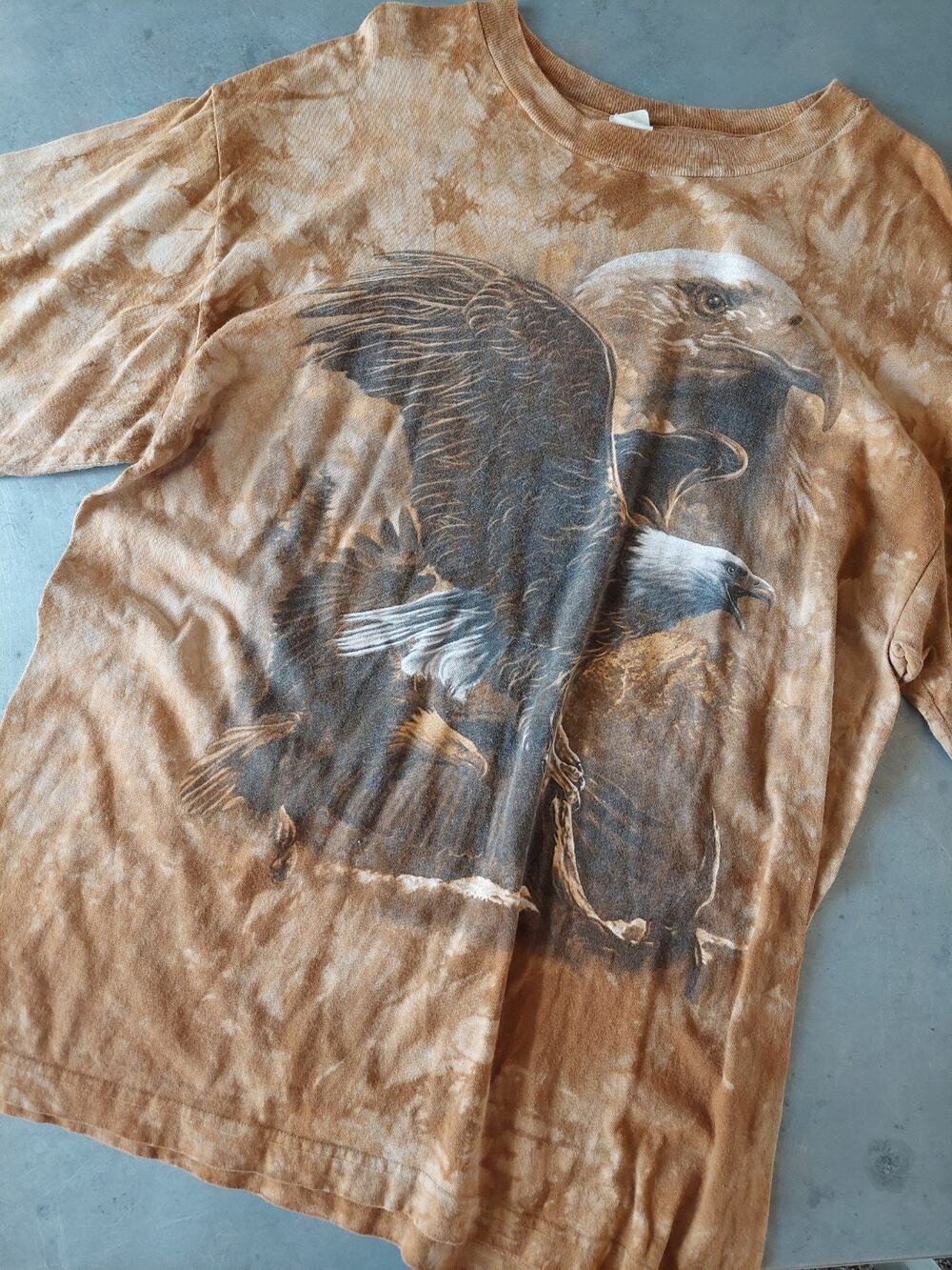 Vintage Y2K 90s Tie Dye Big Print Eagle Nature Tee Men’s Cotton Large USA